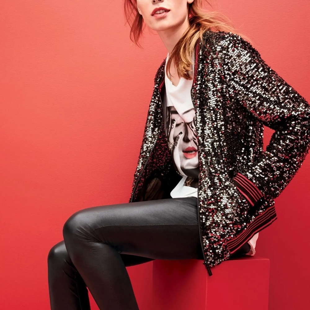 NWT Sanctuary black Sequin Disco bomber jacket